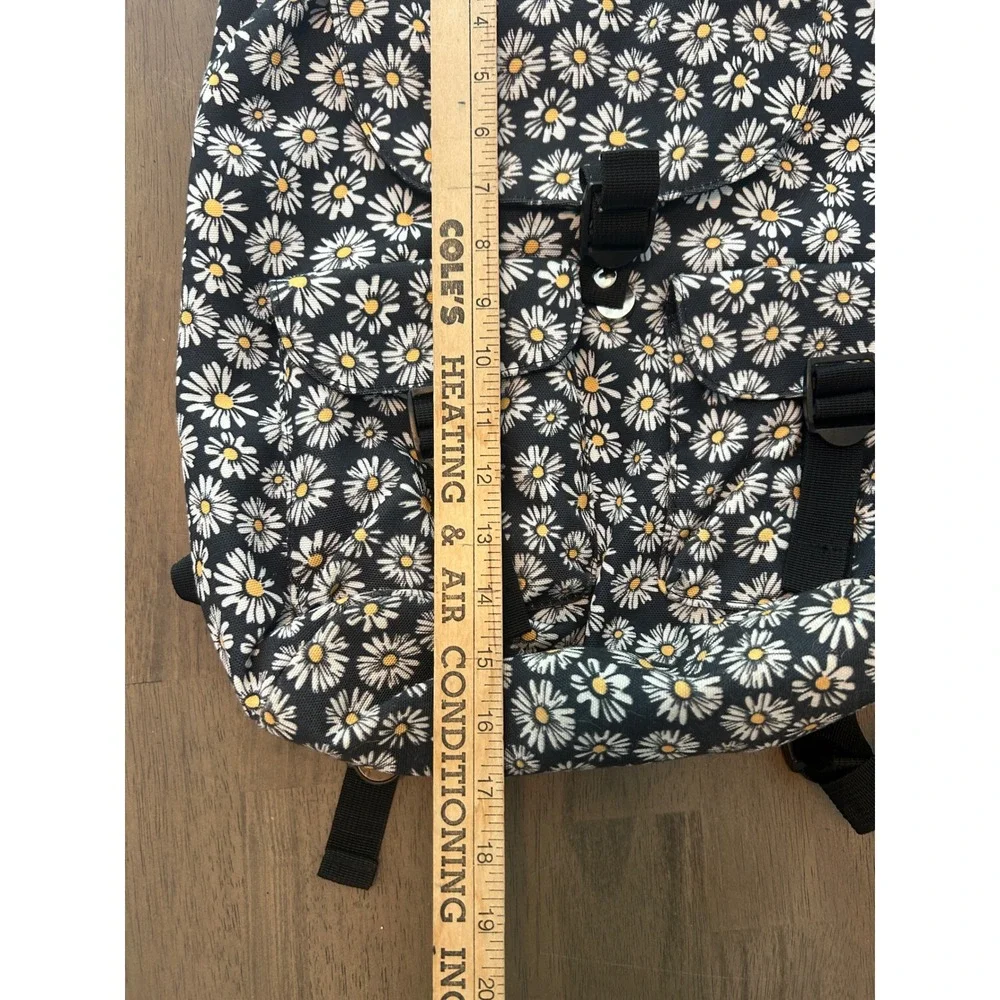 Art Class Daisy Floral Boho Backpack Black White Yellow Recycled Polyester Bag